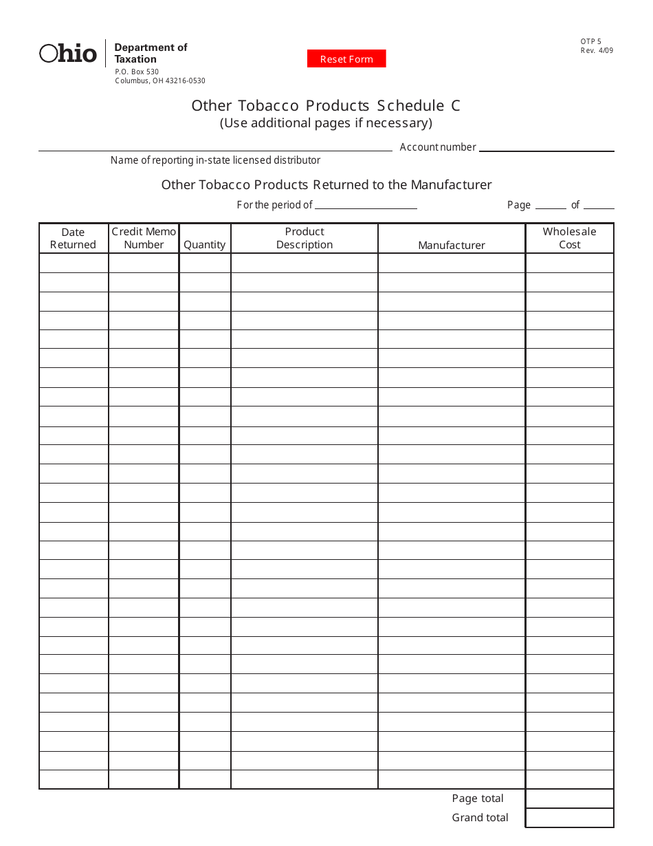 Form OTP5 Other Tobacco Products Schedule C - Ohio, Page 1