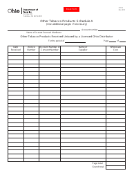 Form OTP-3 &quot;Other Tobacco Products Schedule a - Other Tobacco Products Received Untaxed by a Licensed Ohio Distributor&quot; - Ohio