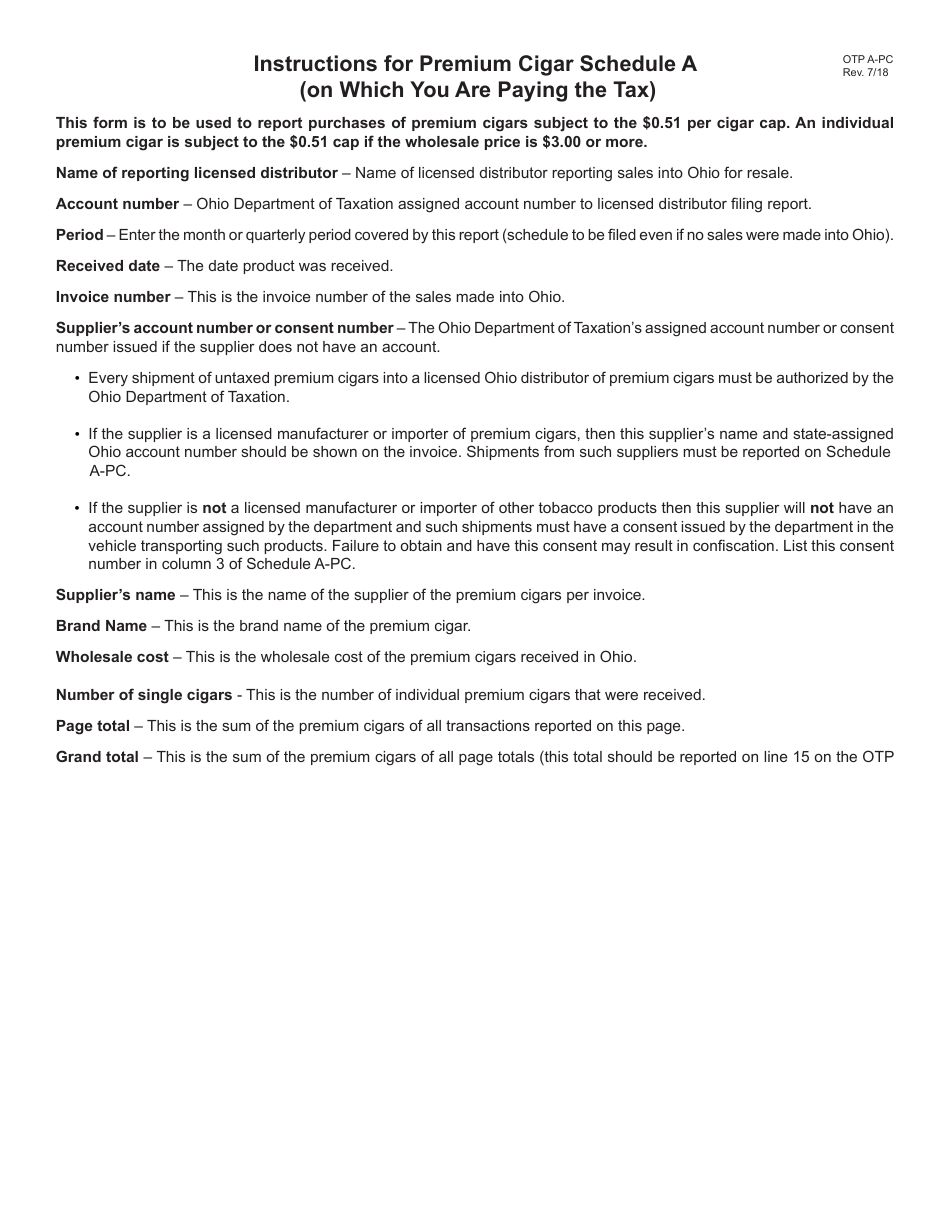 Form OTP-A-PC Premium Cigars Schedule a-Pc - Premium Cigars Received Untaxed by a Licensed Ohio Distributor - Ohio, Page 2
