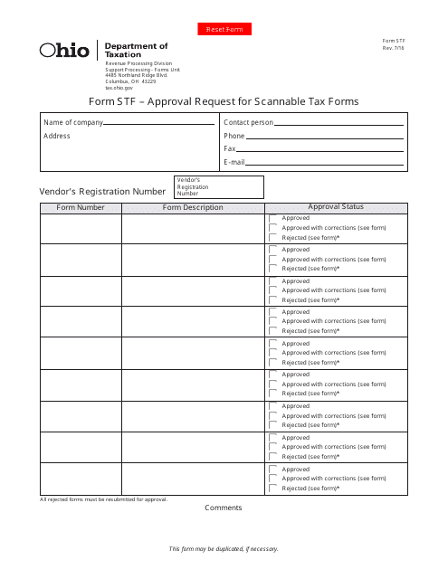 Form STF Approval Request for Scannable Tax Forms - Ohio
