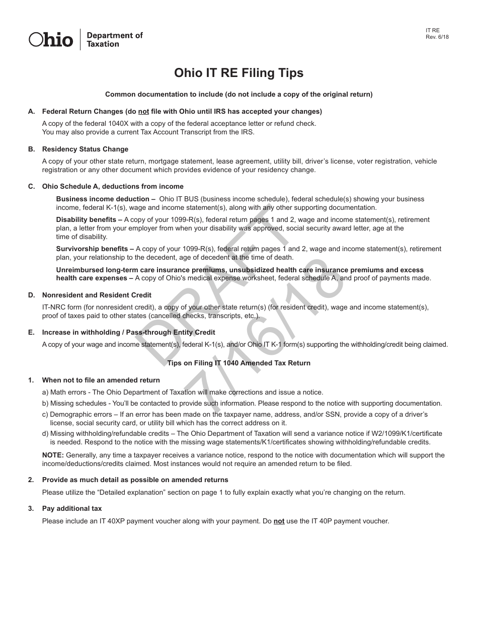 Form IT RE Reason and Explanation of Corrections - Draft - Ohio, Page 2