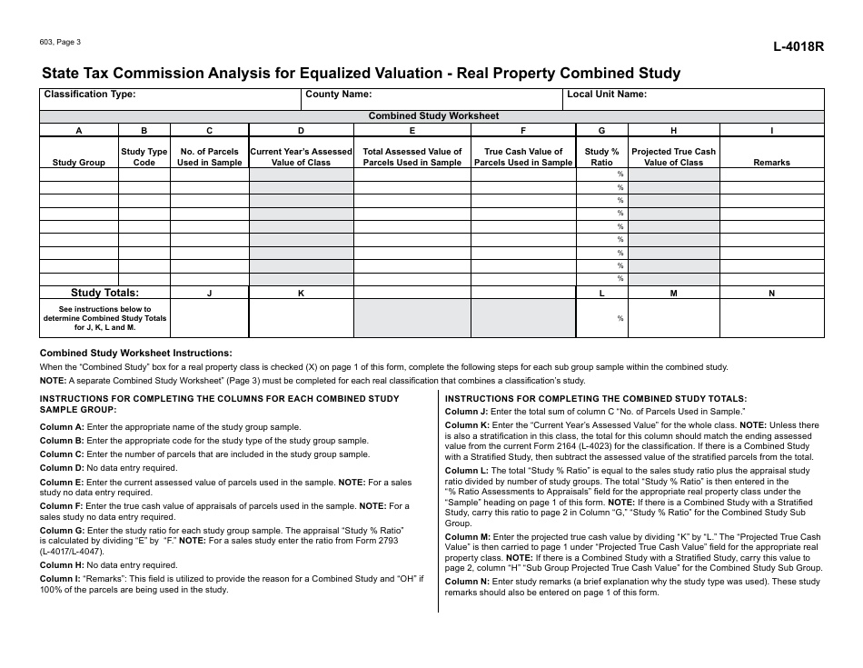 Form 603 State Tax Commission Analysis for Equalized Valuation of Real Property - Michigan, Page 3
