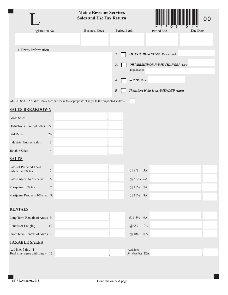Form ST7 Download Fillable PDF or Fill Online Sales and Use Tax Return