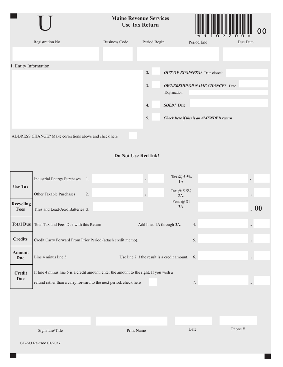 Form ST-7-U - Fill Out, Sign Online and Download Fillable PDF, Maine ...