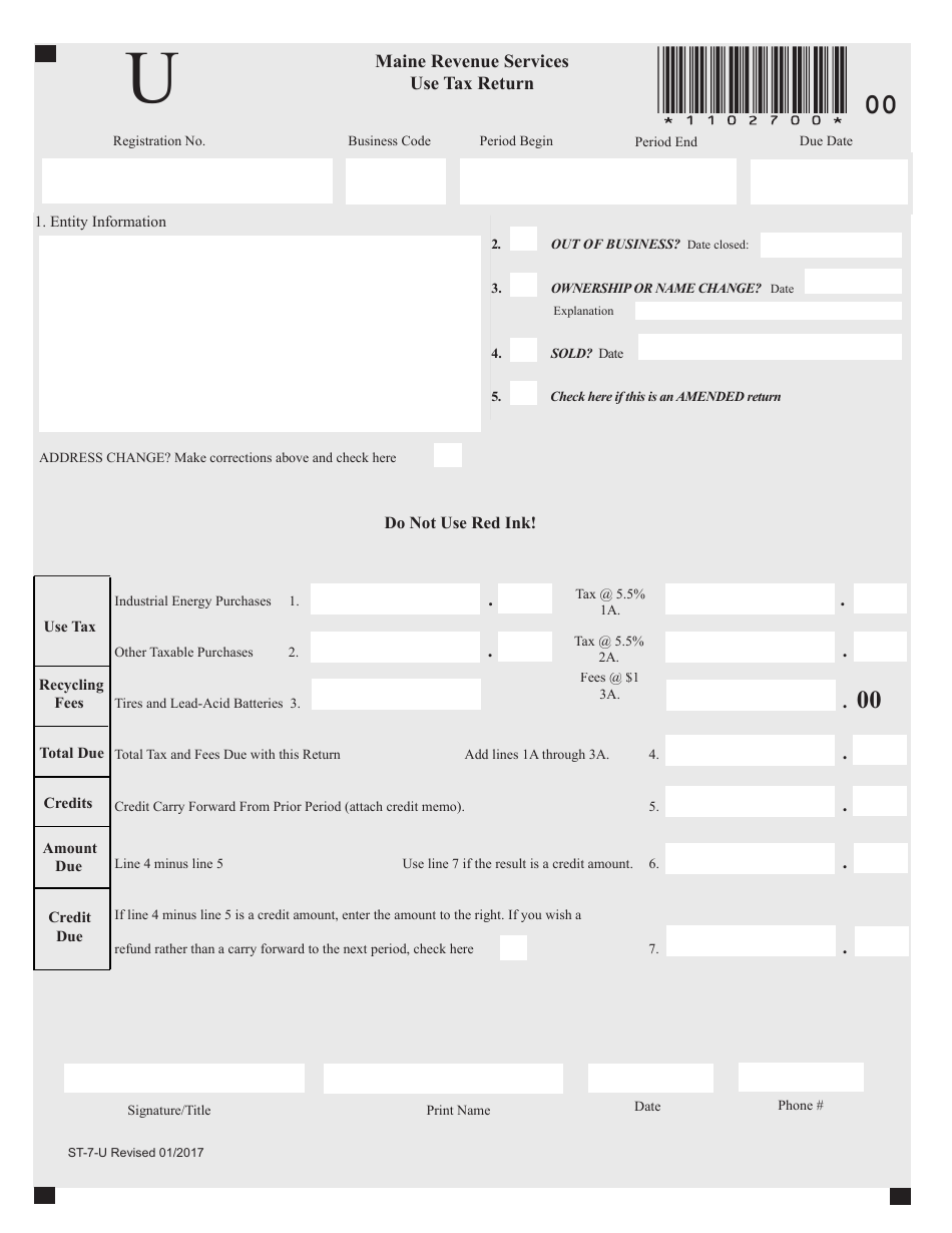 Form ST-7-U Use Tax Return - Maine, Page 1