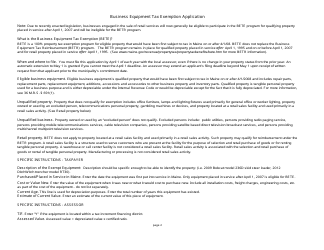Business Equipment Tax Exemption Application - Maine, Page 2
