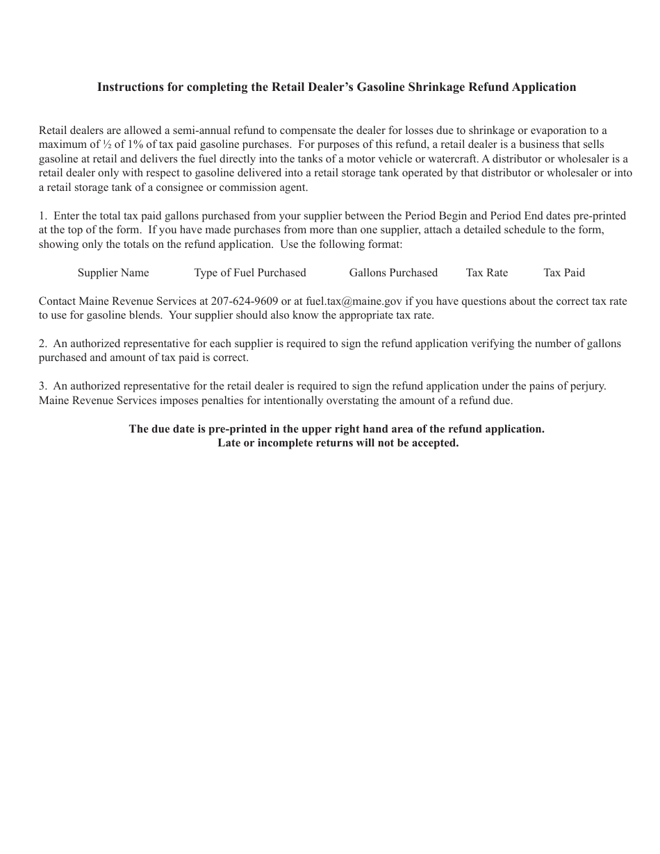 Form RDGS Retail Dealers Gasoline Shrinkage Refund Application - Maine, Page 2