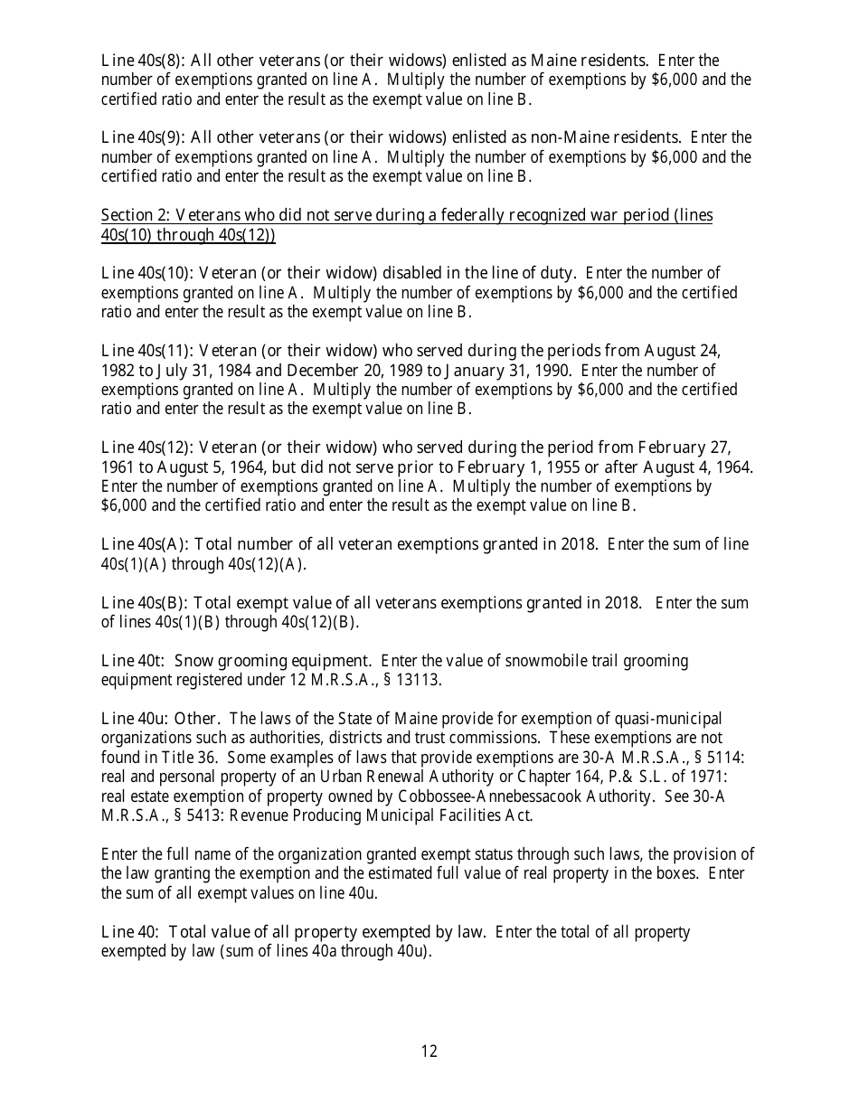Instructions for Municipal Valuation Return - Maine, Page 12