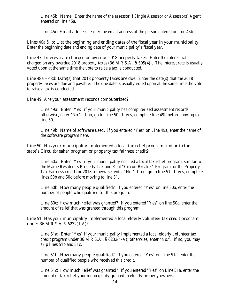 Instructions for Municipal Valuation Return - Maine, Page 14