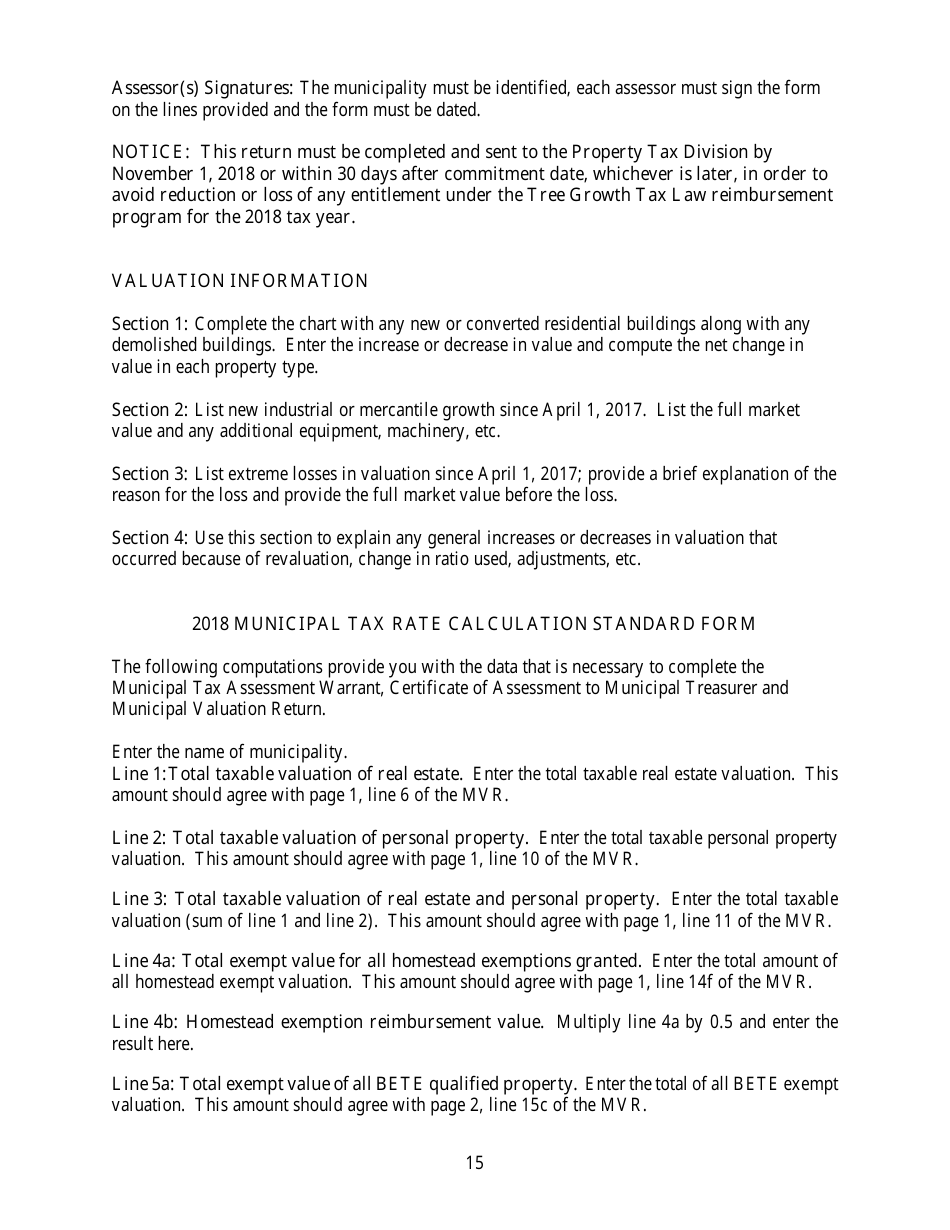 Instructions for Municipal Valuation Return - Maine, Page 15