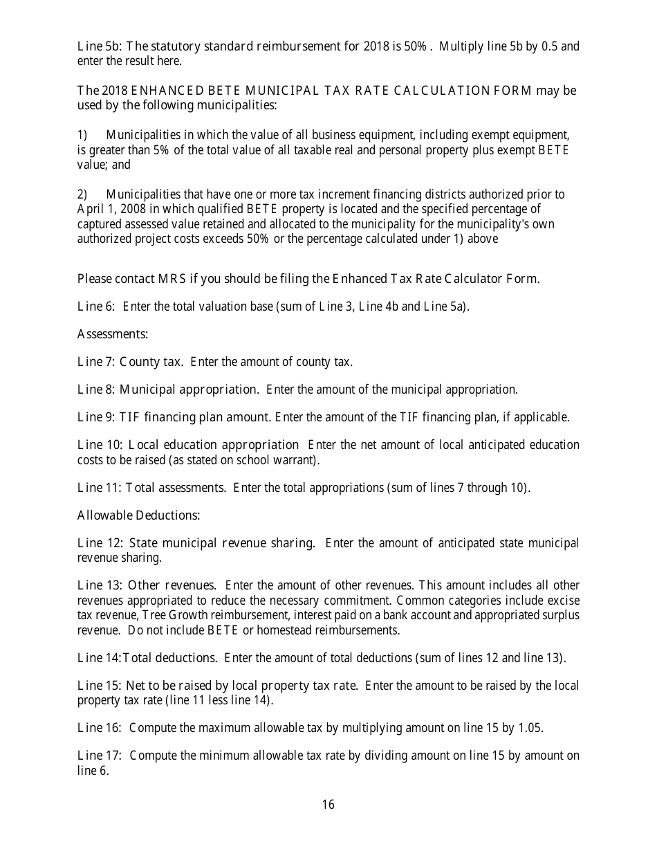 Instructions for Municipal Valuation Return - Maine, Page 16