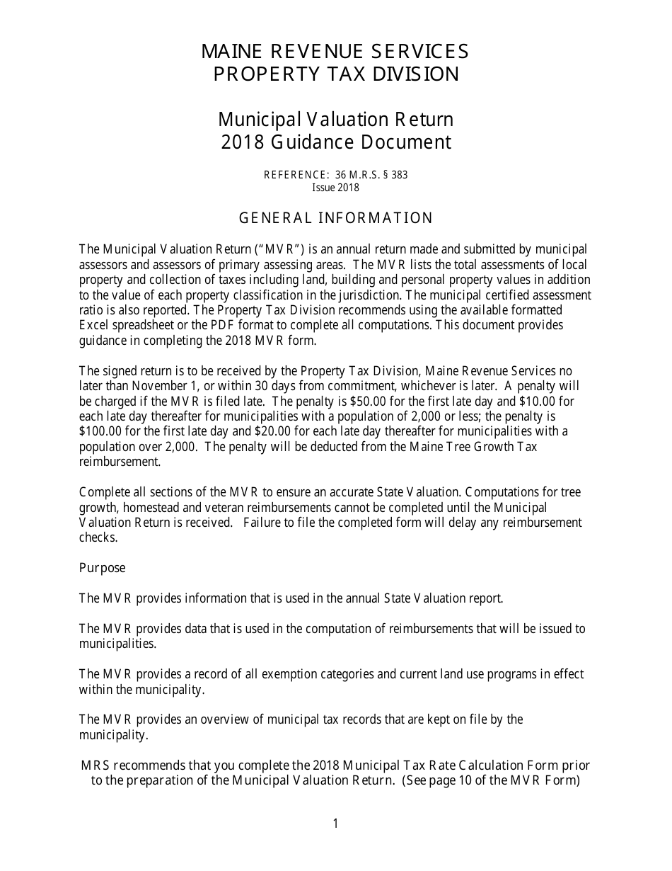 Instructions for Municipal Valuation Return - Maine, Page 1