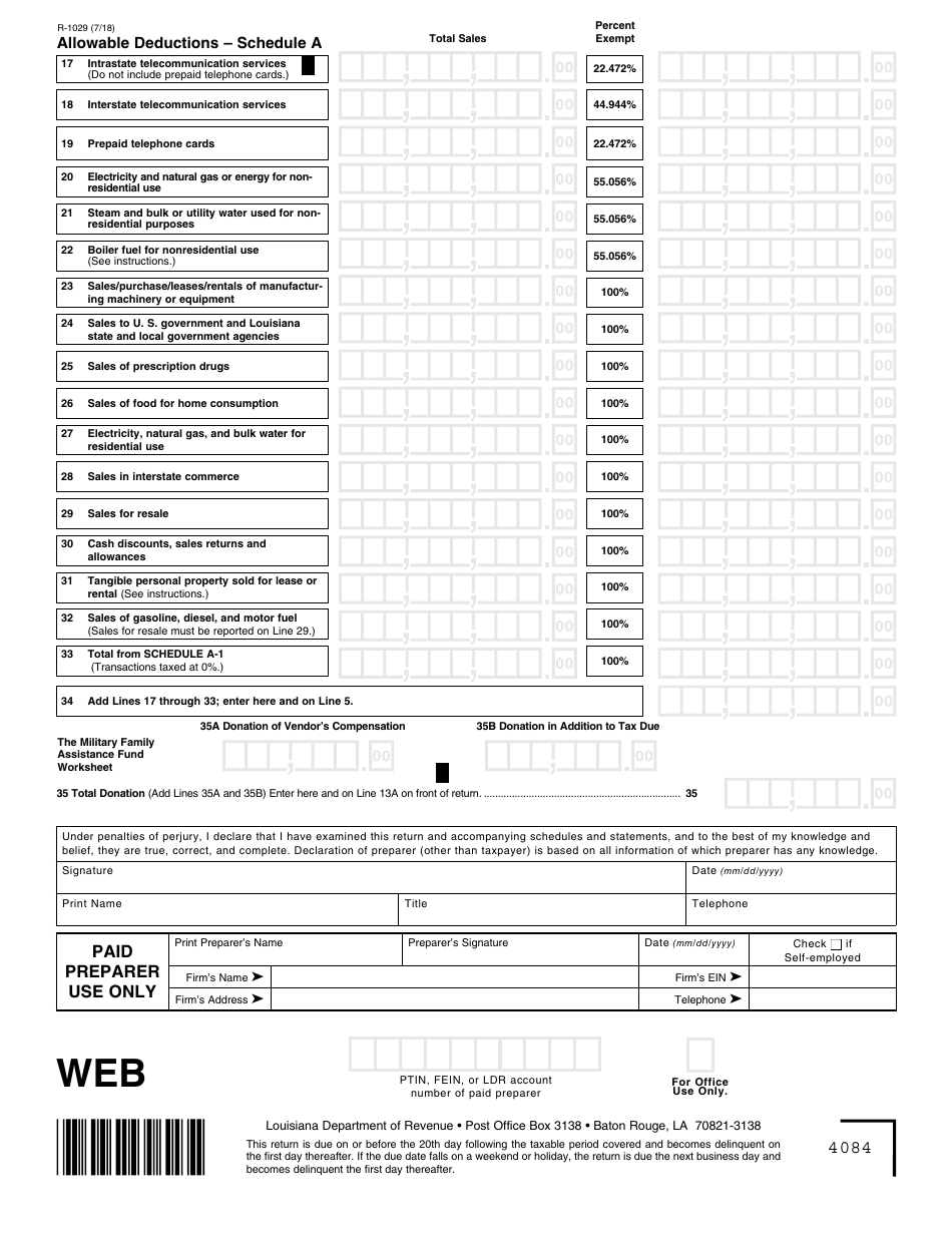 Form R-1029 Sales Tax Return - Louisiana, Page 2
