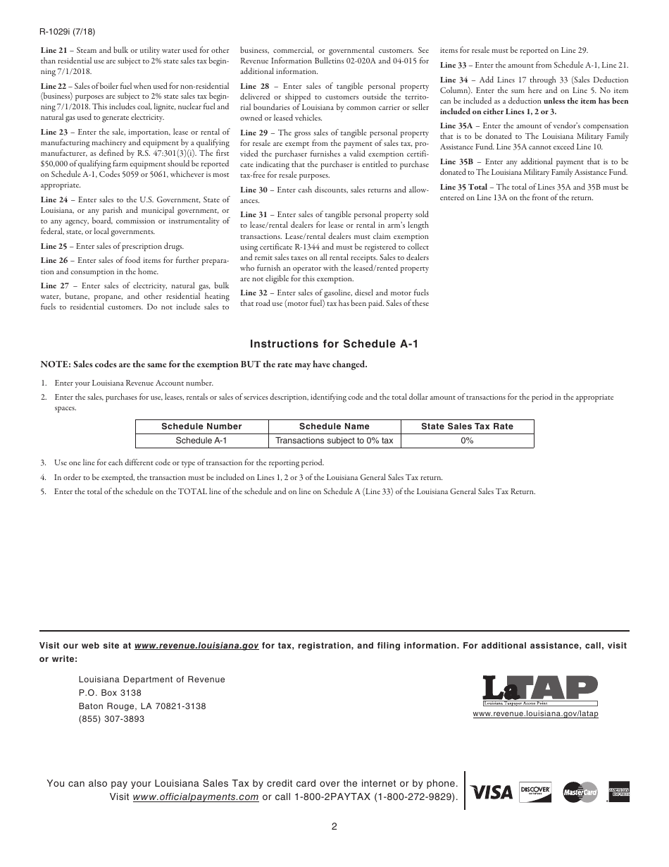Instructions for Form R-1029 Sales Tax Return - Louisiana, Page 2