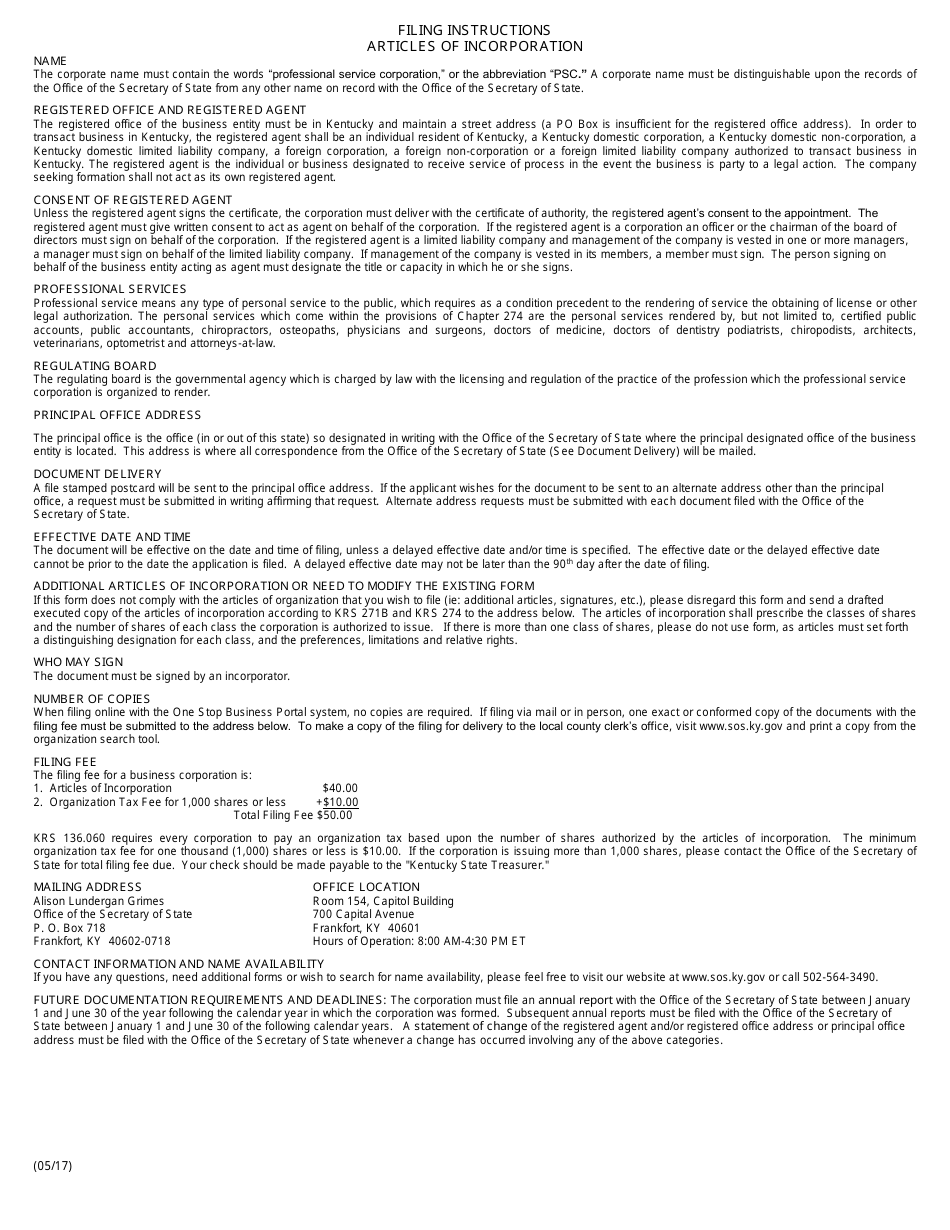 Articles of Incorporation - Professional Service Corporation - Kentucky, Page 2