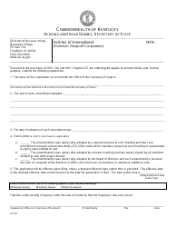 Document preview: Articles of Amendment (Domestic Nonprofit Corporation) - Kentucky