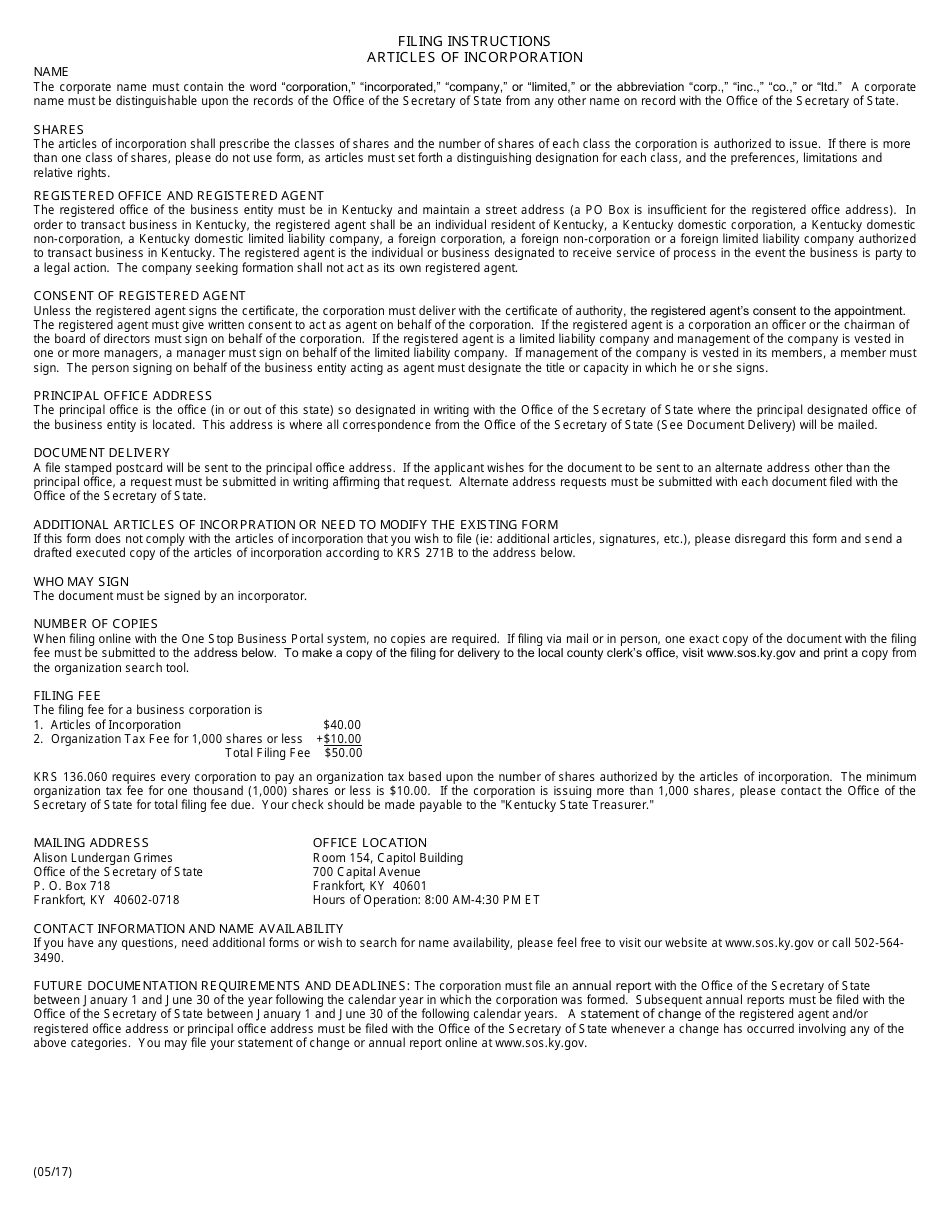 Articles of Incorporation - Profit Corporation - Kentucky, Page 2