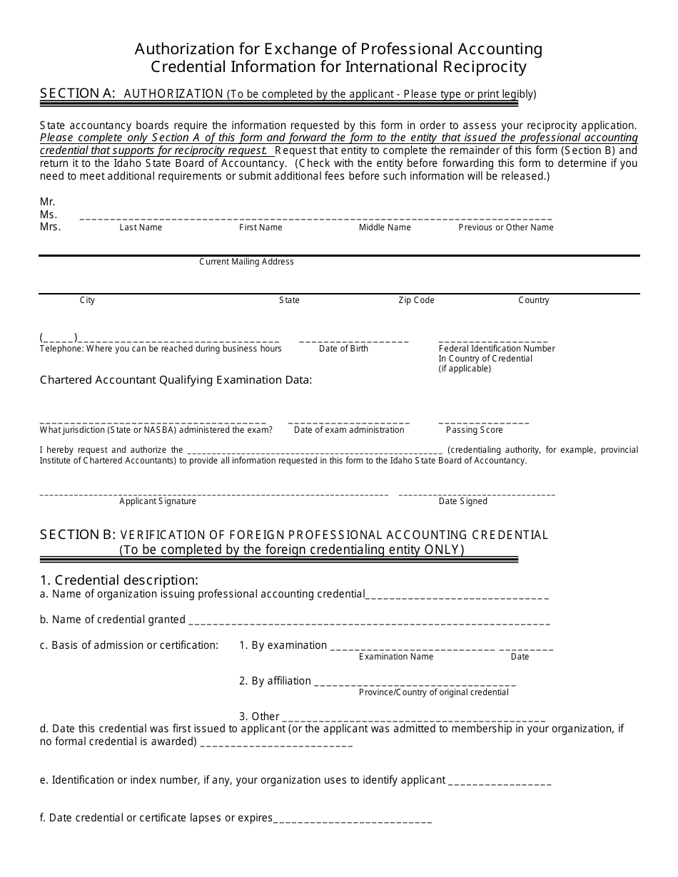 Application for CPA License: International Reciprocity - Idaho, Page 5