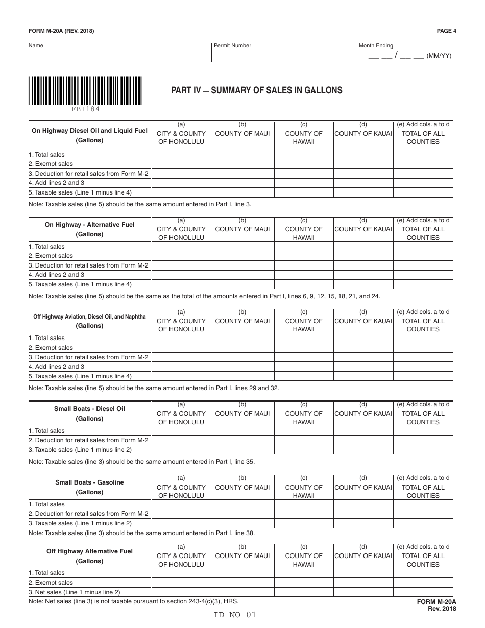 Form M-20A Monthly Return of Liquid Fuel Tax (State and County) and Environmental Response, Energy, and Food Security Tax - Hawaii, Page 4