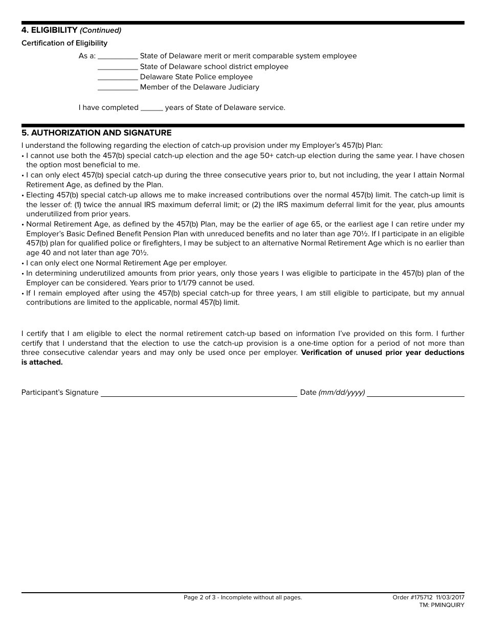 457(B) Plan Catch-Up Election - Delware Plan 664093 - Delaware, Page 2