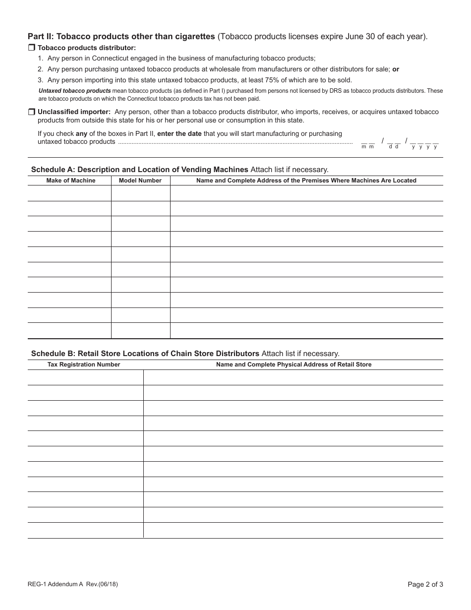 Form REG-1 Addendum A Cigarette and Tobacco Products Taxes - Connecticut, Page 2