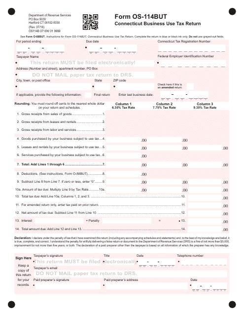 Form OS-114BUT Connecticut Business Use Tax Return - Connecticut