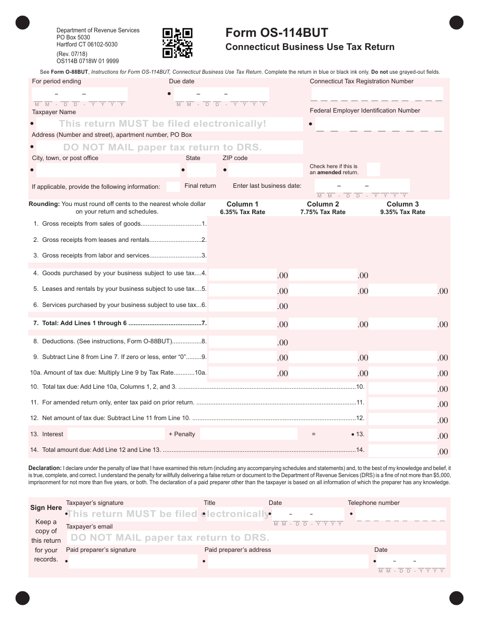Form OS-114BUT Connecticut Business Use Tax Return - Connecticut, Page 1