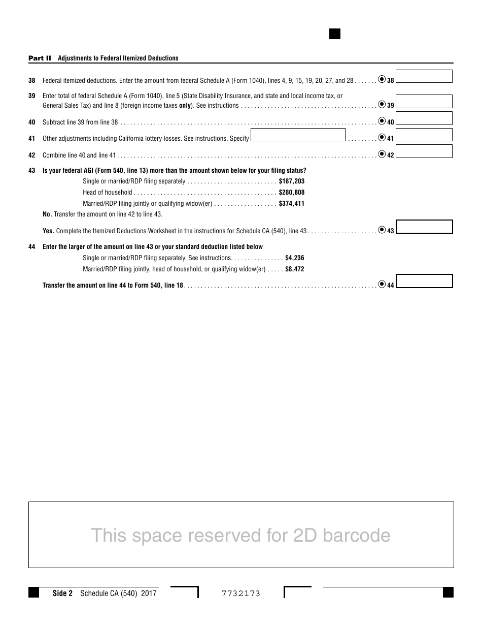Form 540 Schedule Ca 2017 Fill Out Sign Online And Download Fillable Pdf California 7027