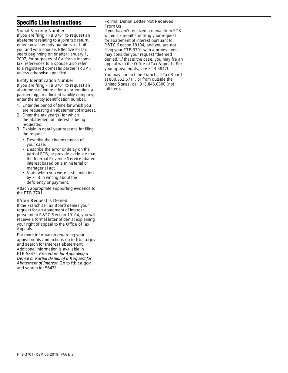 Form FTB3701 Request for Abatement of Interest - California, Page 3