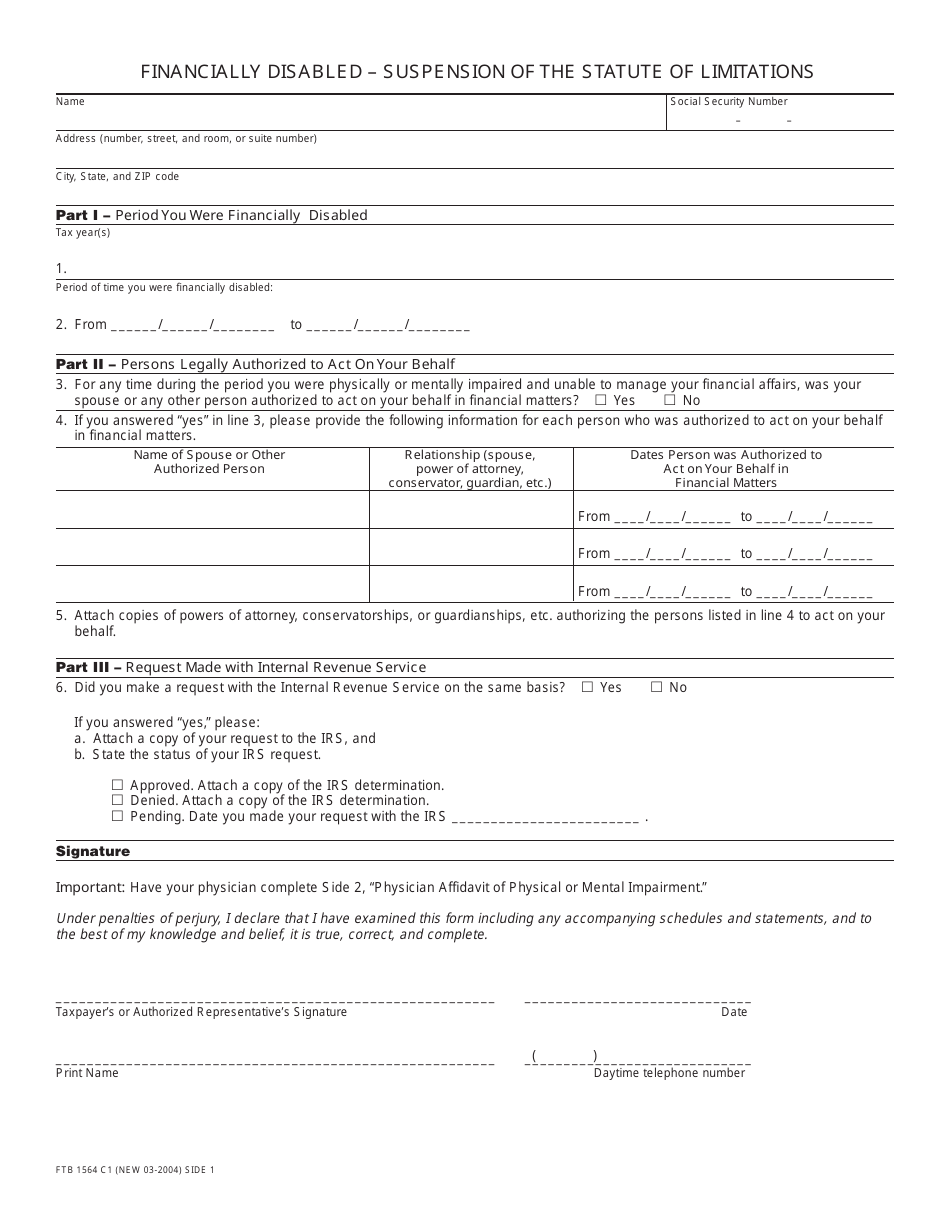 Form FTB1564 Fill Out, Sign Online and Download Printable PDF