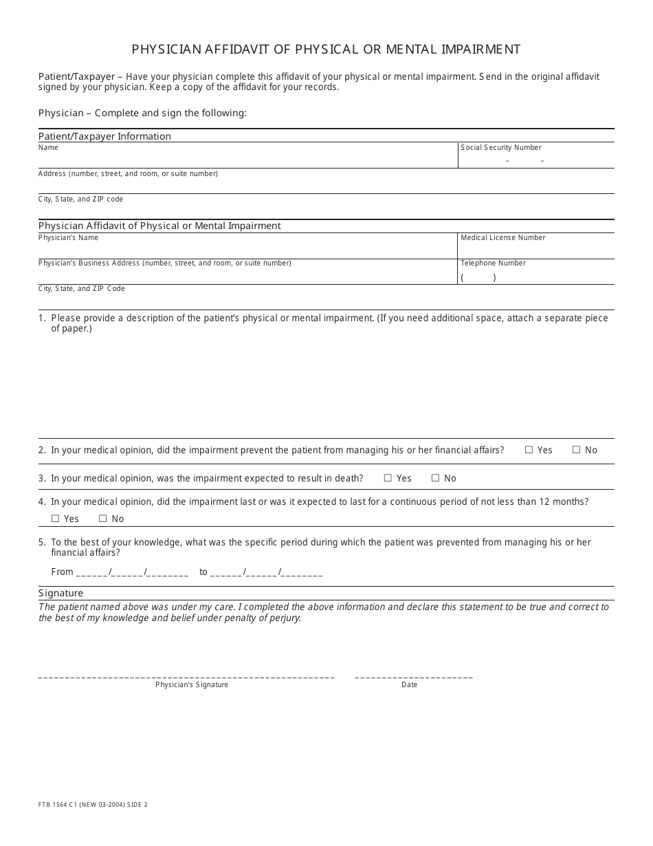 Form FTB1564 Fill Out, Sign Online and Download Printable PDF