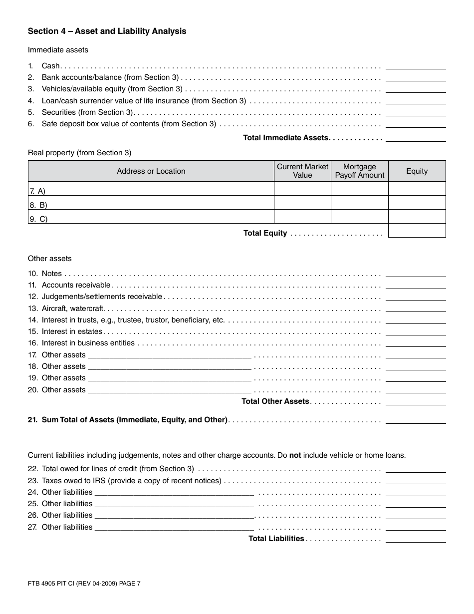 Form FTB4905 PIT Offer in Compromise Application Form - California, Page 10