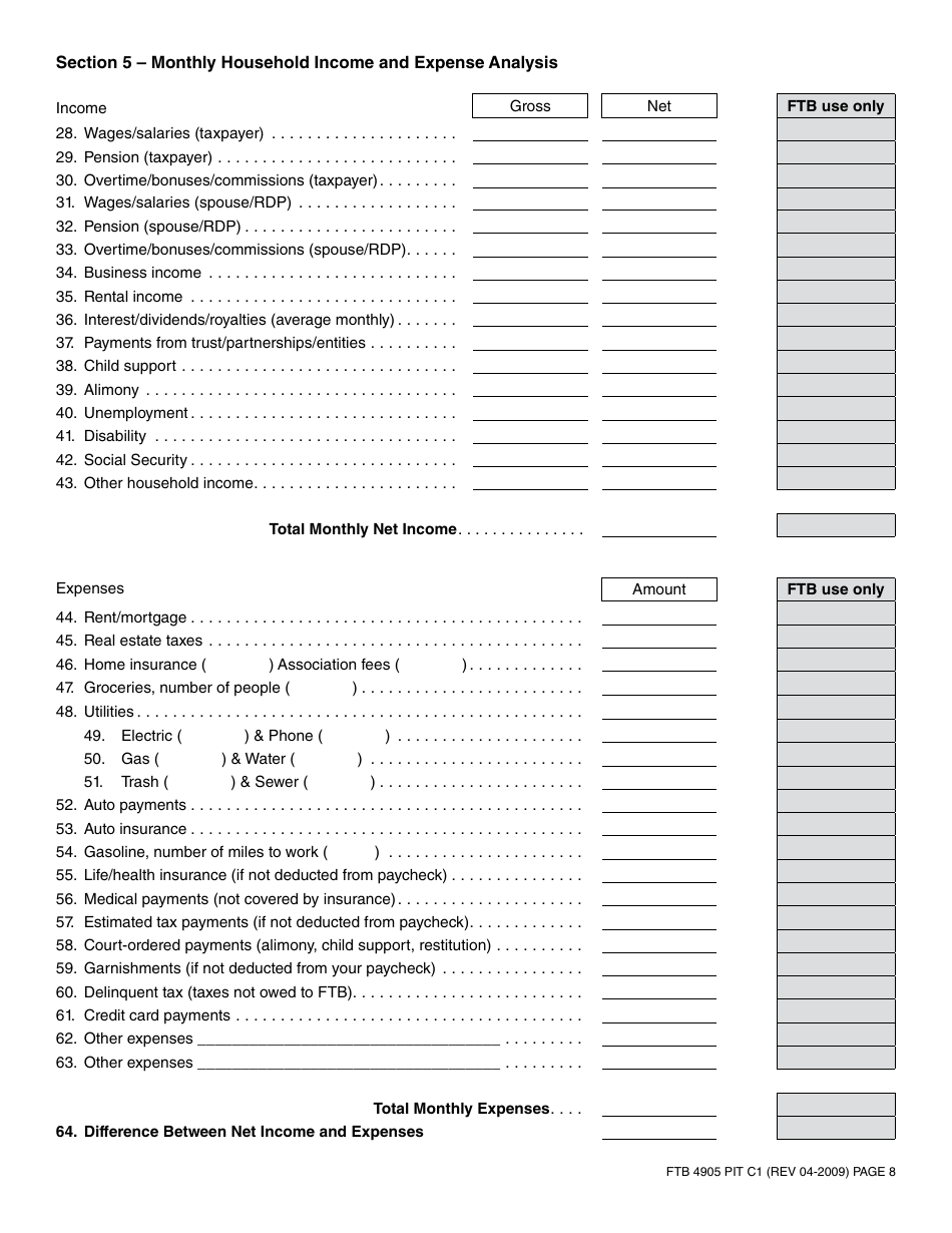 Form FTB4905 PIT Offer in Compromise Application Form - California, Page 11