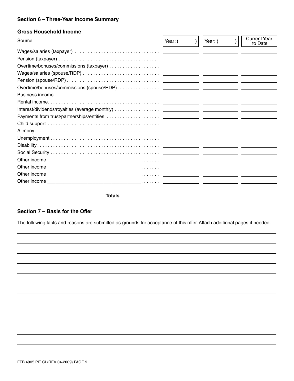 Form FTB4905 PIT Offer in Compromise Application Form - California, Page 12