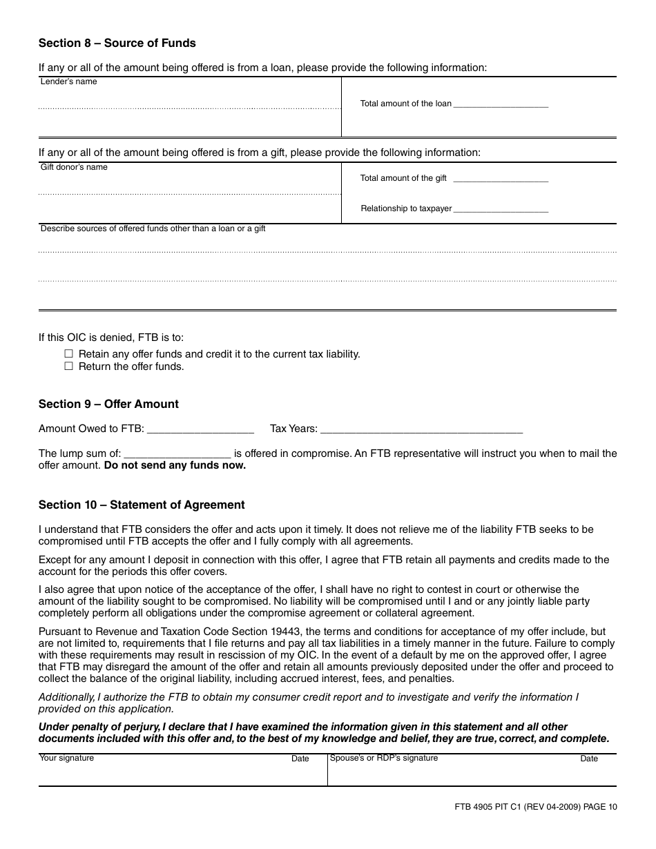 Form FTB4905 PIT Offer in Compromise Application Form - California, Page 13