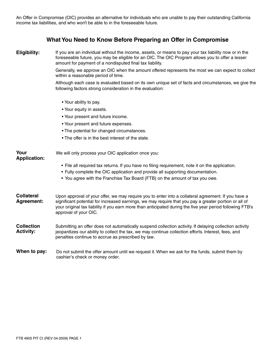 Form FTB4905 PIT Offer in Compromise Application Form - California, Page 4