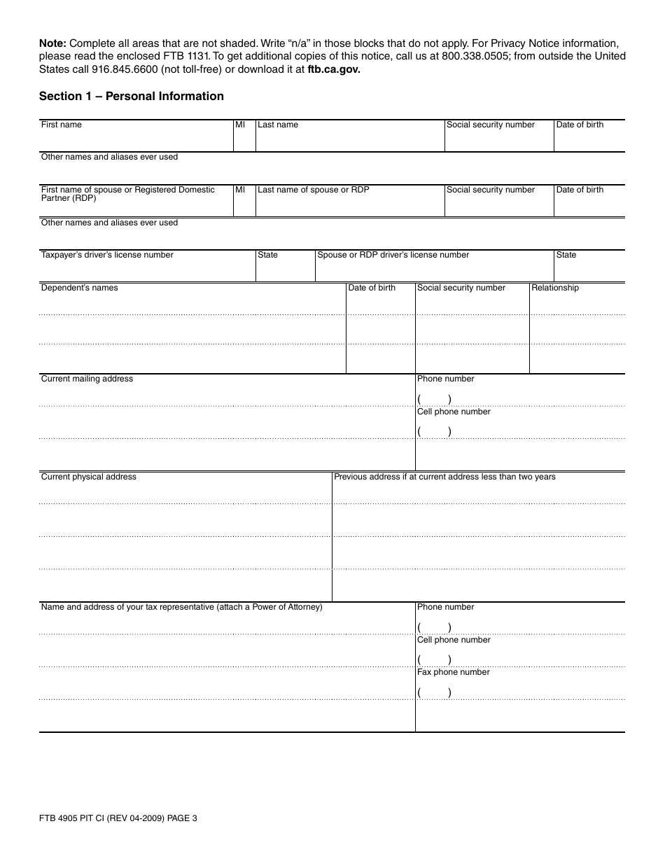 Form FTB4905 PIT Offer in Compromise Application Form - California, Page 6