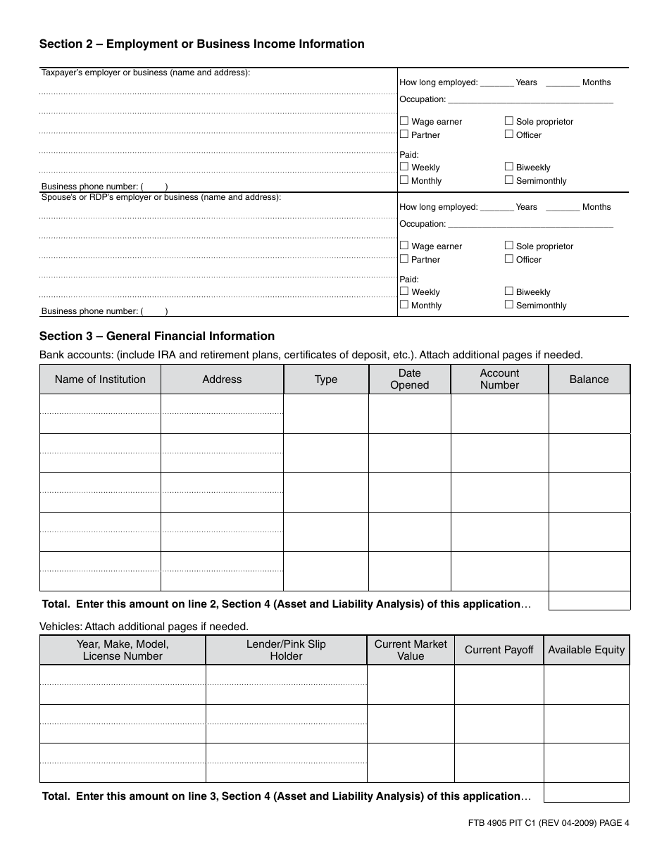 Form FTB4905 PIT Offer in Compromise Application Form - California, Page 7