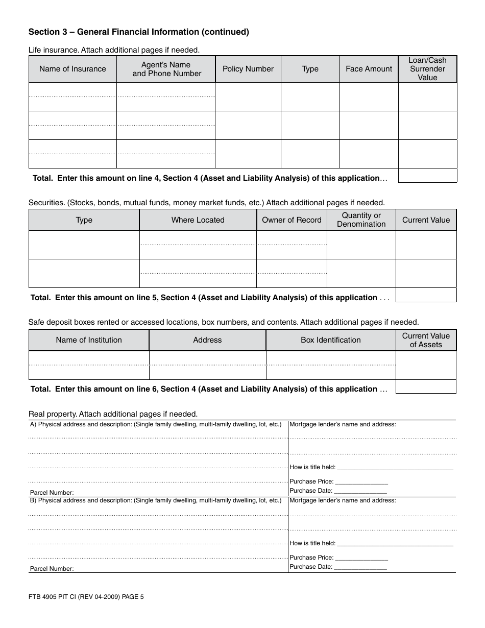 Form FTB4905 PIT Offer in Compromise Application Form - California, Page 8