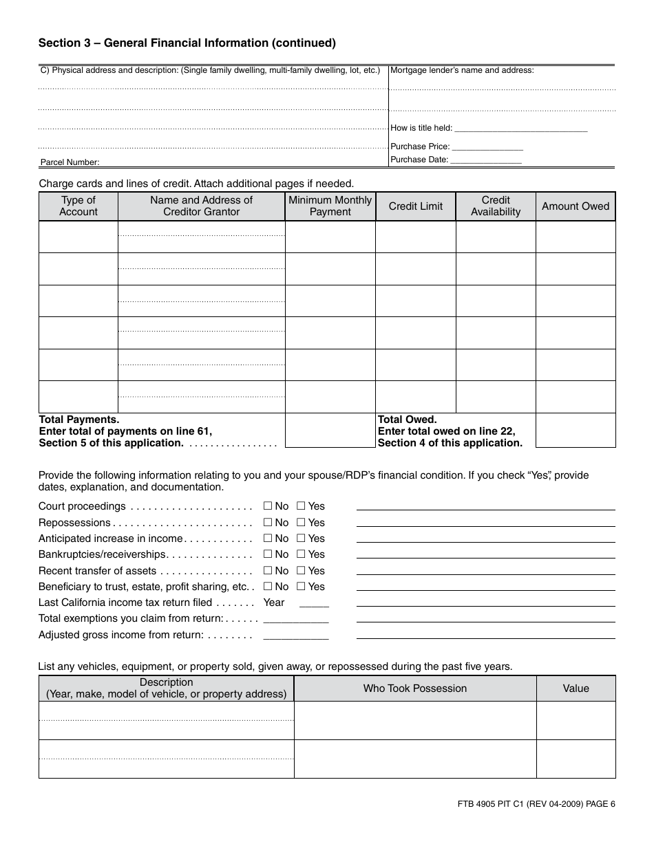 Form FTB4905 PIT Offer in Compromise Application Form - California, Page 9