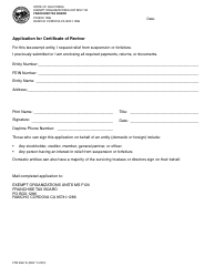 Document preview: Form FTB3557 E Application for Certificate of Revivor - California