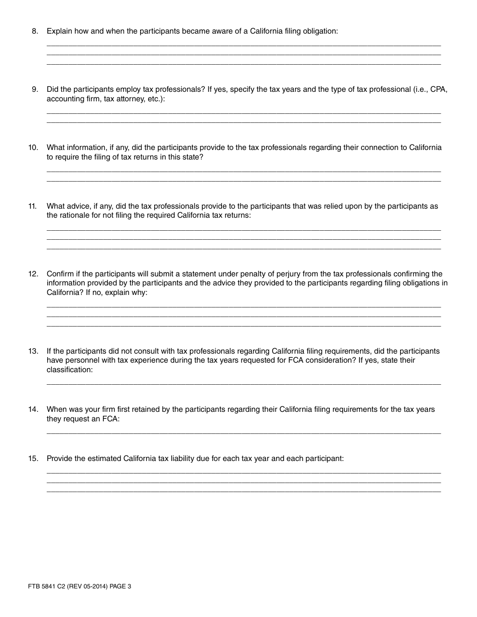 Form FTB5841 Request for Filing Compliance Agreement - California, Page 3