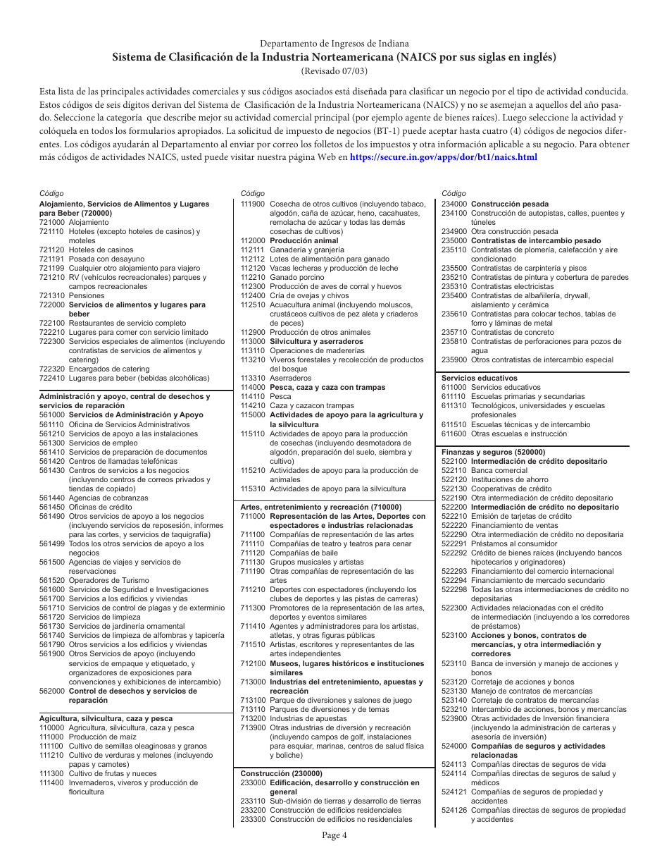 Formulario del Estado 56152 (BT-1) Solicitud Fiscal Comercial - Indiana (Spanish), Page 8