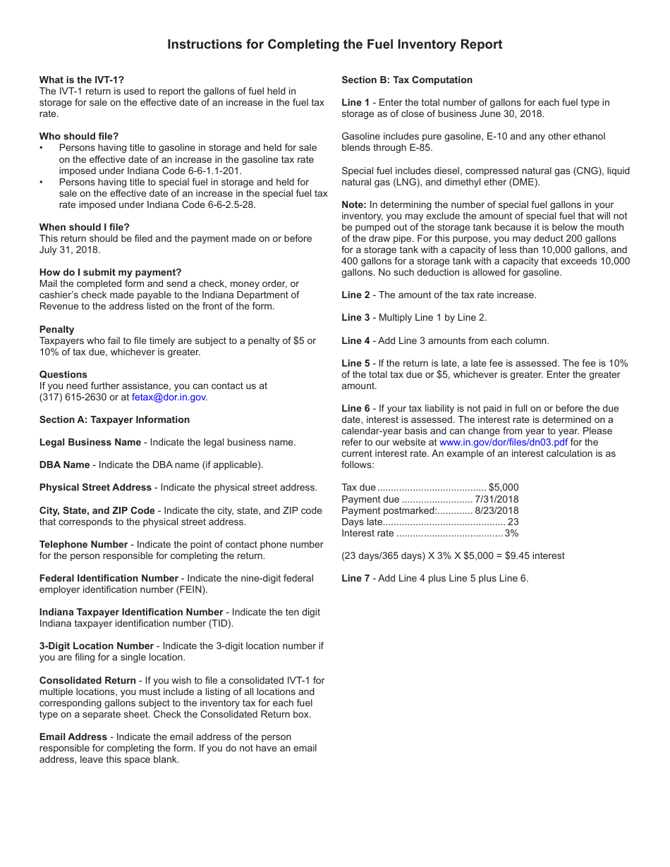 State Form 56305 (IVT-1) Fuel Inventory Report - Indiana, Page 2