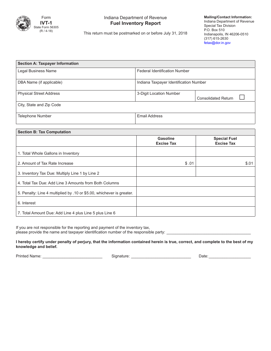 State Form 56305 (IVT-1) Download Fillable PDF or Fill Online Fuel ...