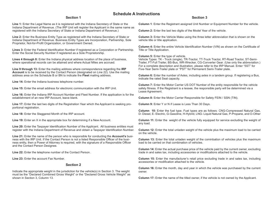 State Form 4947 (INIRP-A) Schedule A Application for the International Registration Plan - Indiana, Page 2