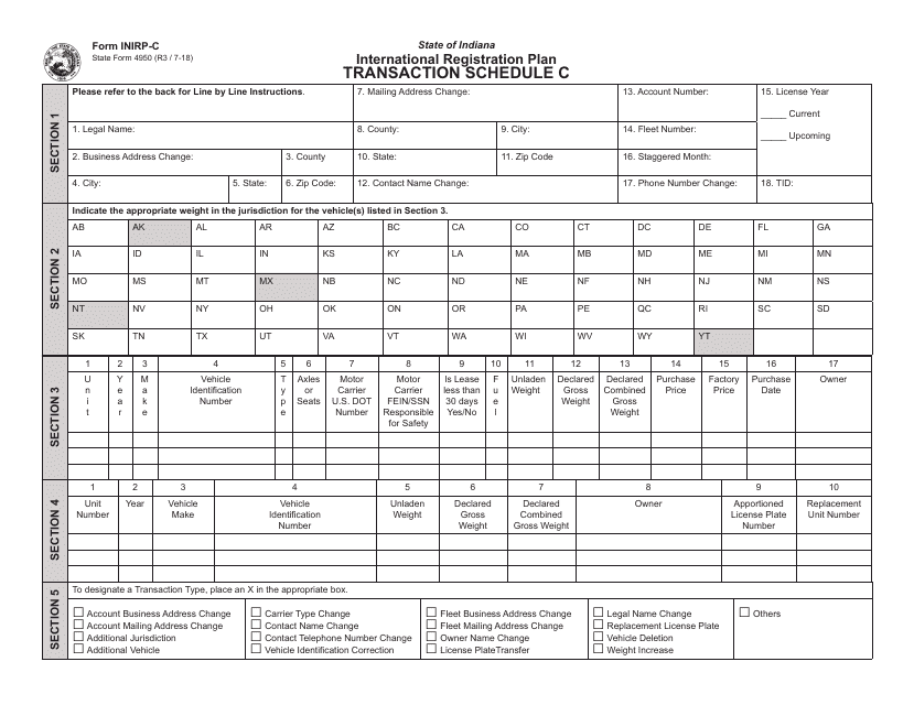 State Form 4950 (INIRP-C) Schedule C International Registration Plan - Indiana