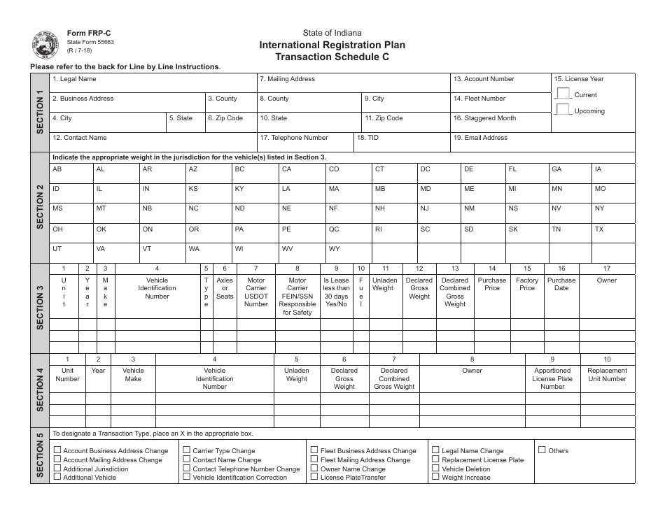 State Form 55663 (FRP-C) Schedule C International Registration Plan - Indiana, Page 1