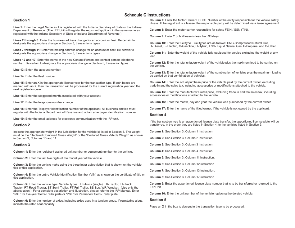 State Form 55663 (FRP-C) Schedule C International Registration Plan - Indiana, Page 2
