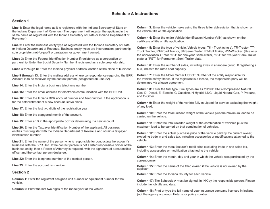 State Form 55394 (INBPR-A) Schedule A Application for Base Plate Registration - Indiana, Page 2